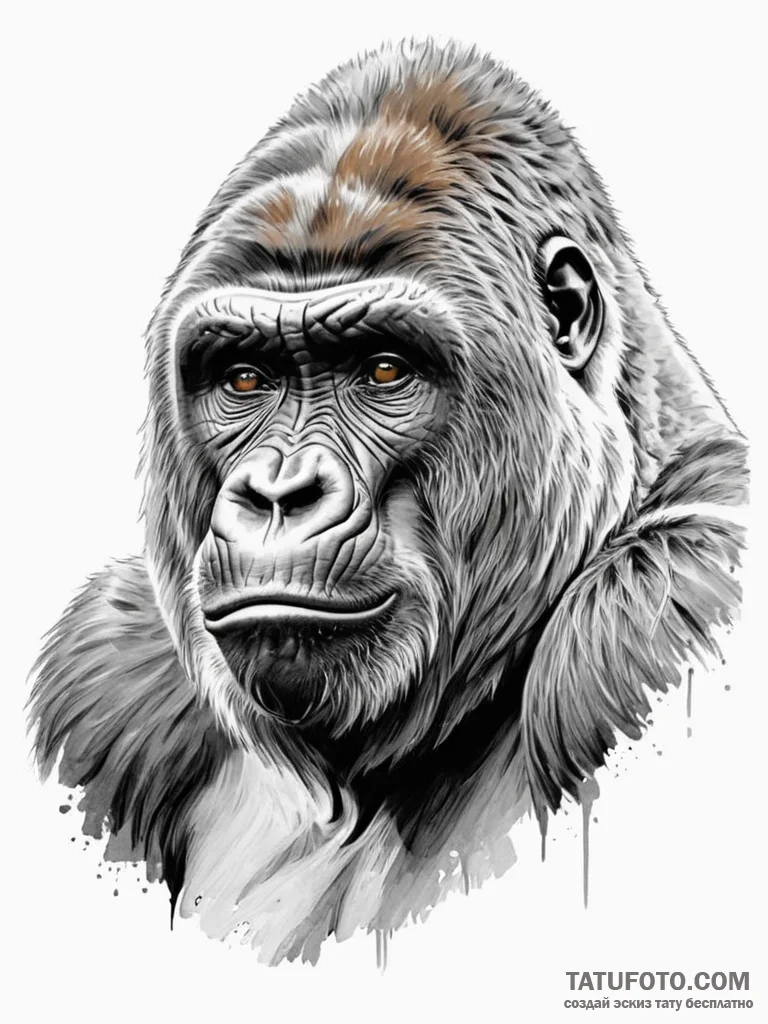 A silverback gorilla looking thoughtfully int... - эскиз тату (№1751189254_0, 29.06.2025 09:27) — Tatufoto.com