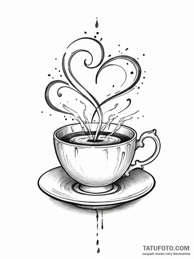 Tattoo design a minimalist teacup with a stea... - эскиз тату (№1751189423_0, 29.06.2025 09:30) — Tatufoto.com