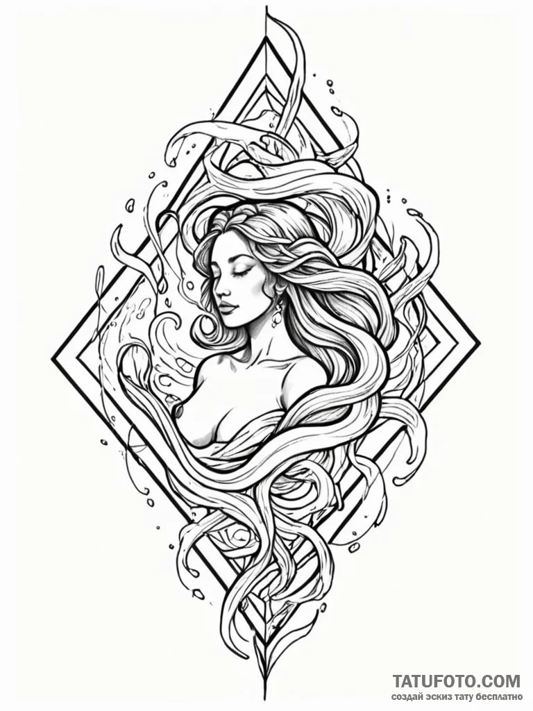 Tattoo sketch aquarius's water flowing as a s... - эскиз тату (№1751190176_0, 29.06.2025 09:42) — Tatufoto.com