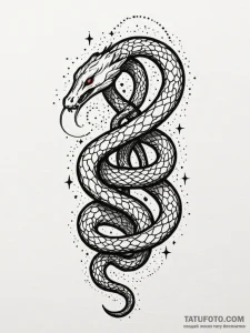Locked serpent swallowing starlight, ink illu... - эскиз тату (№1751190432_0, 29.06.2025 09:47) — Tatufoto.com