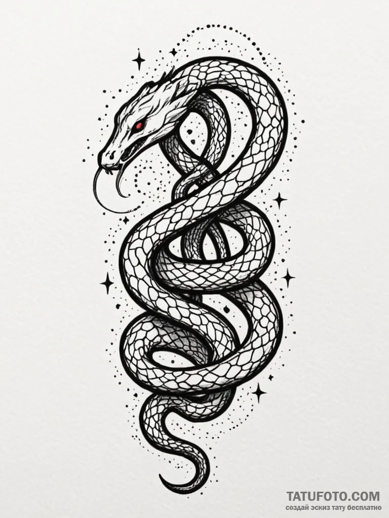 Locked serpent swallowing starlight, ink illu... - эскиз тату (№1751190432_0, 29.06.2025 09:47) — Tatufoto.com