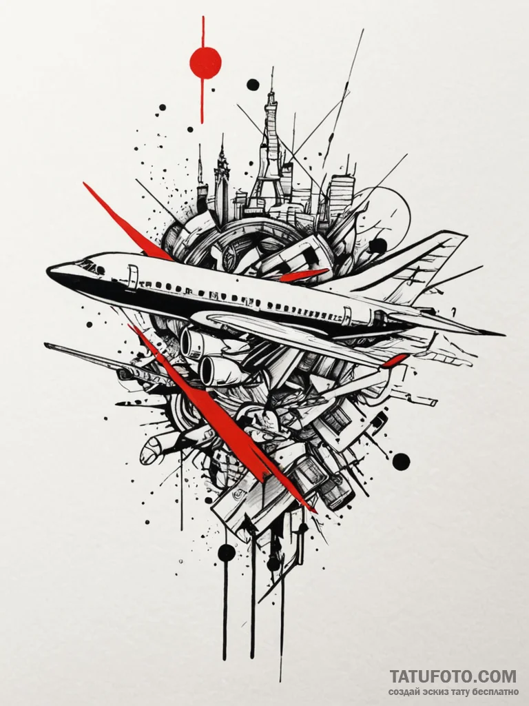 Airplane, tattoo drawing outline, minimalist... - эскиз тату (№1751190660_0, 29.06.2025 09:51) — Tatufoto.com