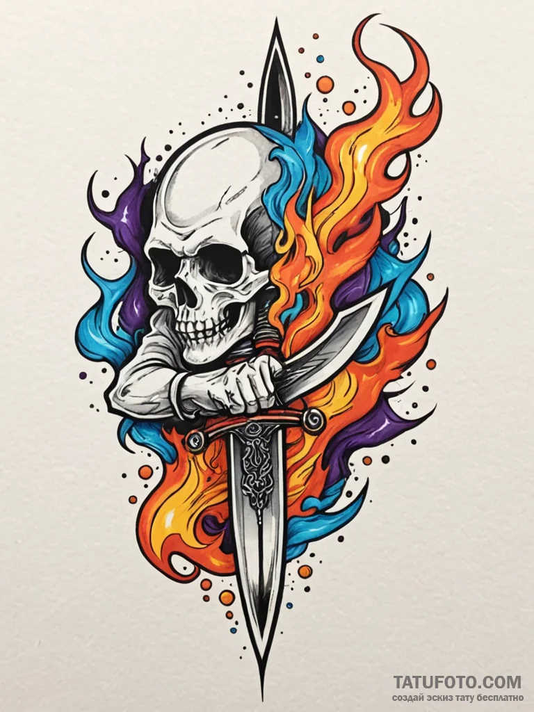 Haunted blade beneath burning sky, artistic t... - эскиз тату (№1751190748_0, 29.06.2025 09:52) — Tatufoto.com