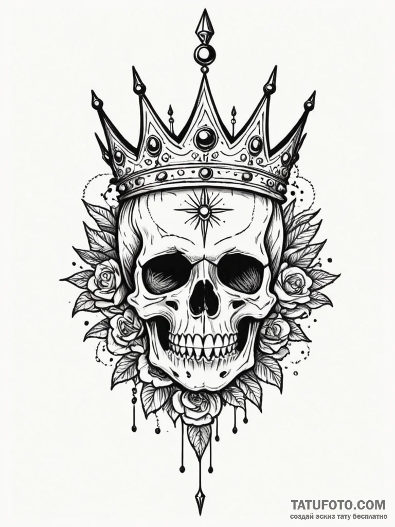 Astral crown above skull, tattoo line art, bl... - эскиз тату (№1751191522_0, 29.06.2025 10:05) — Tatufoto.com