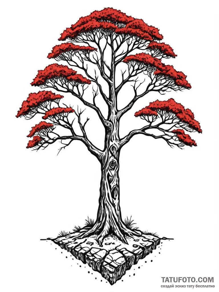 Petrified tree with a single, living leaf, ar... - эскиз тату (№1751191797_0, 29.06.2025 10:09) — Tatufoto.com