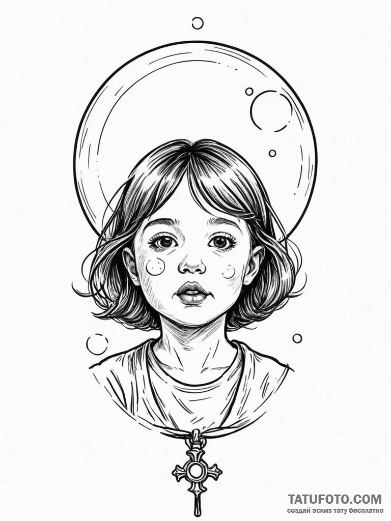 A whimsical bubble from a child's mouth, inno... - эскиз тату (№1751192504_0, 29.06.2025 10:21) — Tatufoto.com