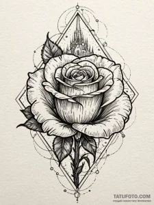 Quartz rose beneath spectral spire, ink illus... - эскиз тату (№1751193061_0, 29.06.2025 10:31) — Tatufoto.com