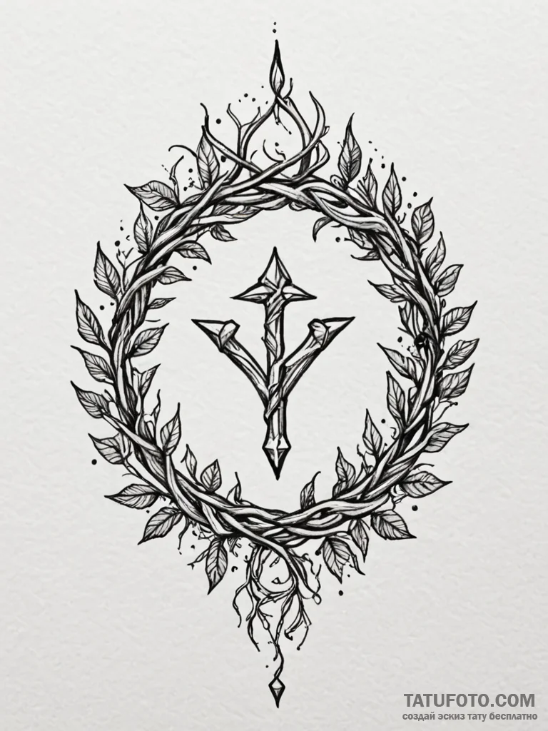 Thorn crown wrapped in glowing, runic vines,... - эскиз тату (№1751193714_0, 29.06.2025 10:41) — Tatufoto.com