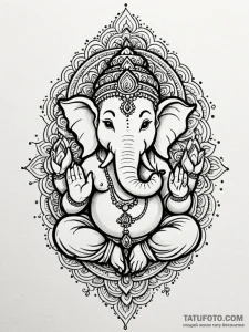 Ganesha, tattoo sketch design, on a clean whi... - эскиз тату (№1751193963_0, 29.06.2025 10:46) — Tatufoto.com