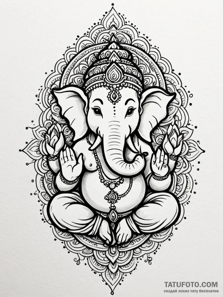 Ganesha, tattoo sketch design, on a clean whi... - эскиз тату (№1751193963_0, 29.06.2025 10:46) — Tatufoto.com
