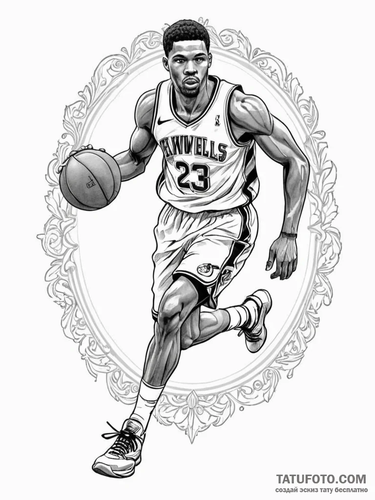 A classic basketball player dribbling, agile,... - эскиз тату (№1751194195_0, 29.06.2025 10:49) — Tatufoto.com