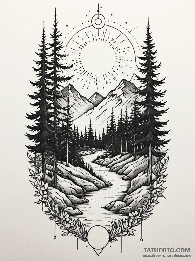 Astral gate opening in forest, tattoo drawing... - эскиз тату (№1751194273_0, 29.06.2025 10:51) — Tatufoto.com