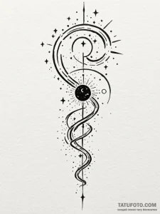 Meteor trail spiraling through stars, tattoo... - эскиз тату (№1751194362_0, 29.06.2025 10:52) — Tatufoto.com