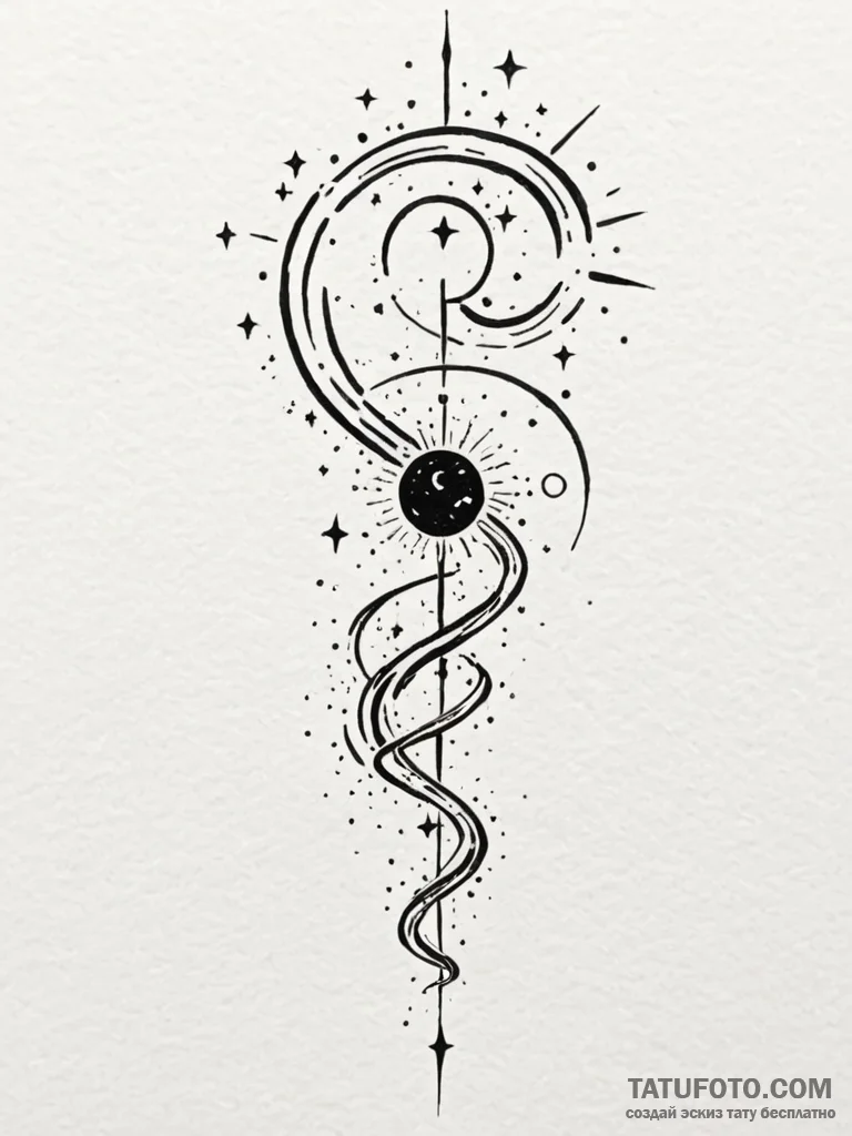 Meteor trail spiraling through stars, tattoo... - эскиз тату (№1751194362_0, 29.06.2025 10:52) — Tatufoto.com