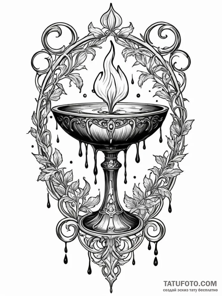 Tainted chalice dripping shadows, ink illustr... - эскиз тату (№1751194727_0, 29.06.2025 10:58) — Tatufoto.com