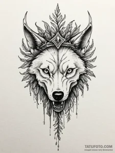 Wolf skull crowned with roots, tattoo sketch... - эскиз тату (№1751194810_0, 29.06.2025 11:00) — Tatufoto.com