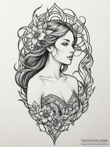 N, tattoo line art, on a clean white paper, i... - эскиз тату (№1751194990_0, 29.06.2025 11:03) — Tatufoto.com