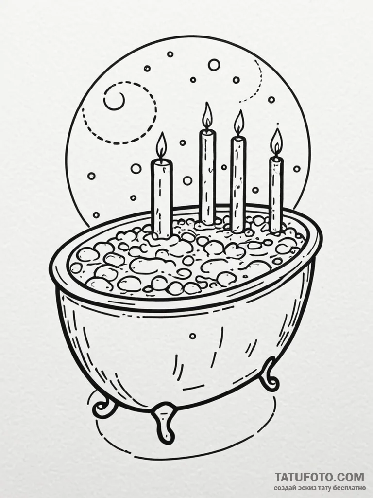 A whimsical bubble bath with candles, relaxat... - эскиз тату (№1751195879_0, 29.06.2025 11:17) — Tatufoto.com