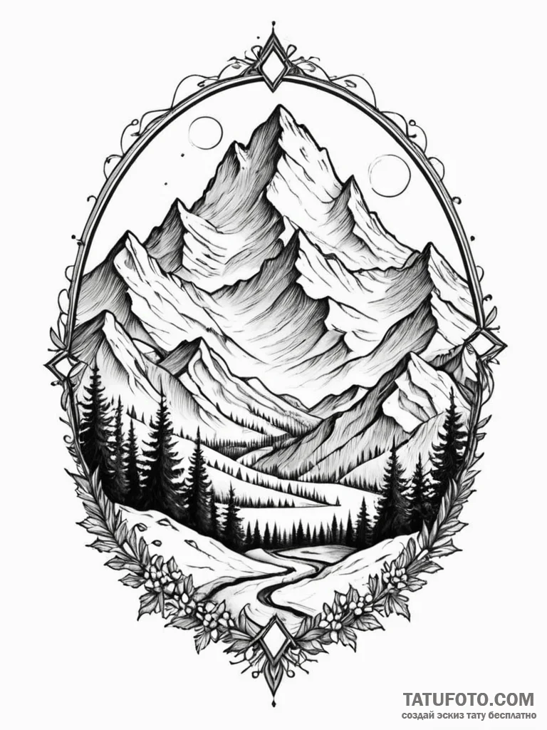 Snow-capped mountain, majestic and serene, ta... - эскиз тату (№1751195961_0, 29.06.2025 11:19) — Tatufoto.com