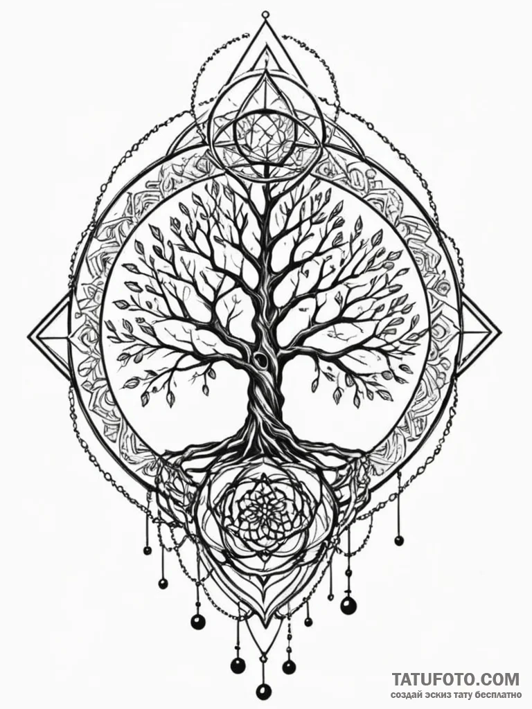 Apocalyptic chains strangling tree, ink illus... - эскиз тату (№1751196049_0, 29.06.2025 11:20) — Tatufoto.com