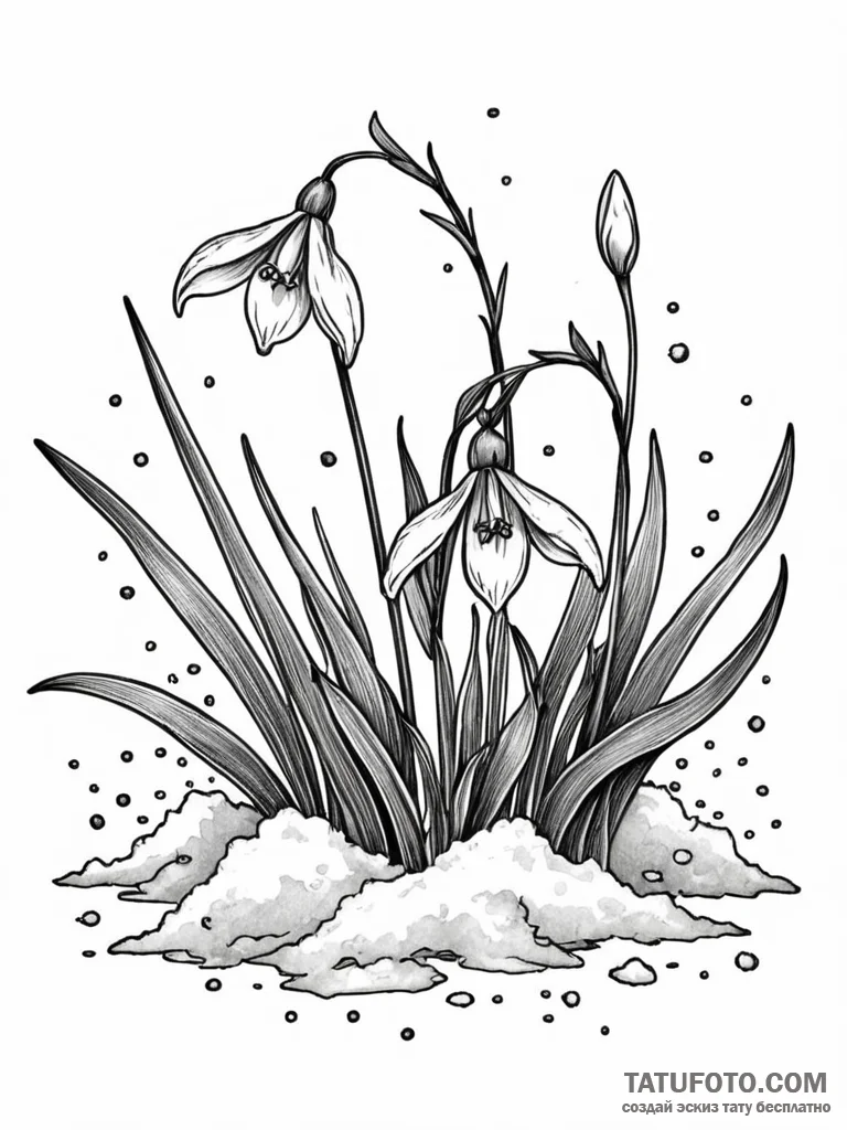 Snowdrop flower pushing through a patch of sn... - эскиз тату (№1751203739_0, 29.06.2025 13:28) — Tatufoto.com