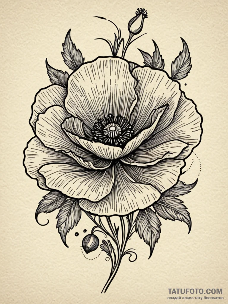 Poppy seed blooming in darkness, tattoo drawi... - эскиз тату (№1751204171_0, 29.06.2025 13:36) — Tatufoto.com