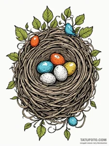 A whimsical bird in a nest with eggs, nurturi... - эскиз тату (№1751204609_0, 29.06.2025 13:43) — Tatufoto.com