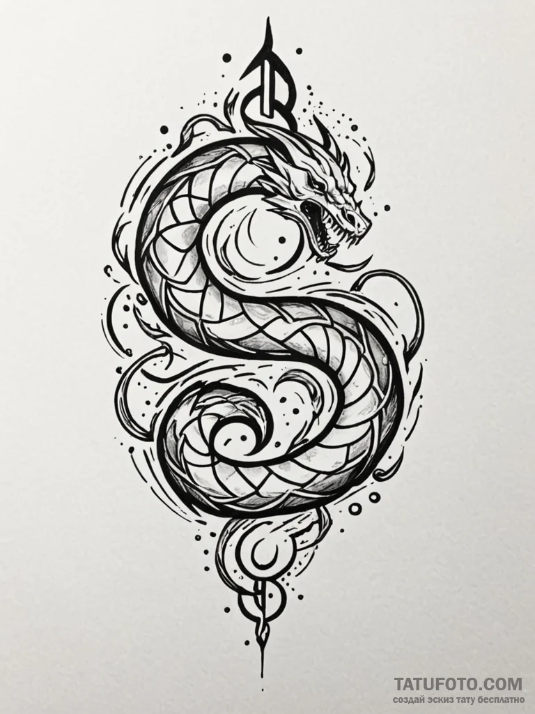 Tide serpent devouring ancient rune, tattoo d... - эскиз тату (№1751206640_0, 29.06.2025 14:17) — Tatufoto.com