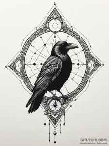Crow with third eye open, ink illustration fo... - эскиз тату (№1751206810_0, 29.06.2025 14:20) — Tatufoto.com