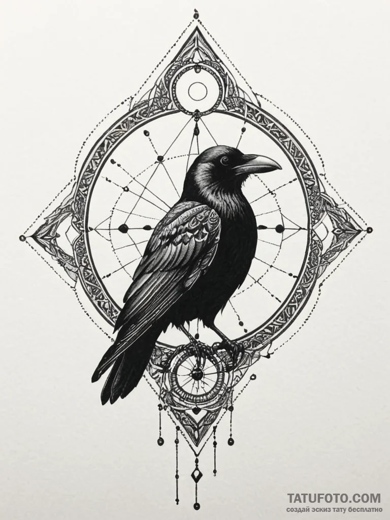 Crow with third eye open, ink illustration fo... - эскиз тату (№1751206810_0, 29.06.2025 14:20) — Tatufoto.com