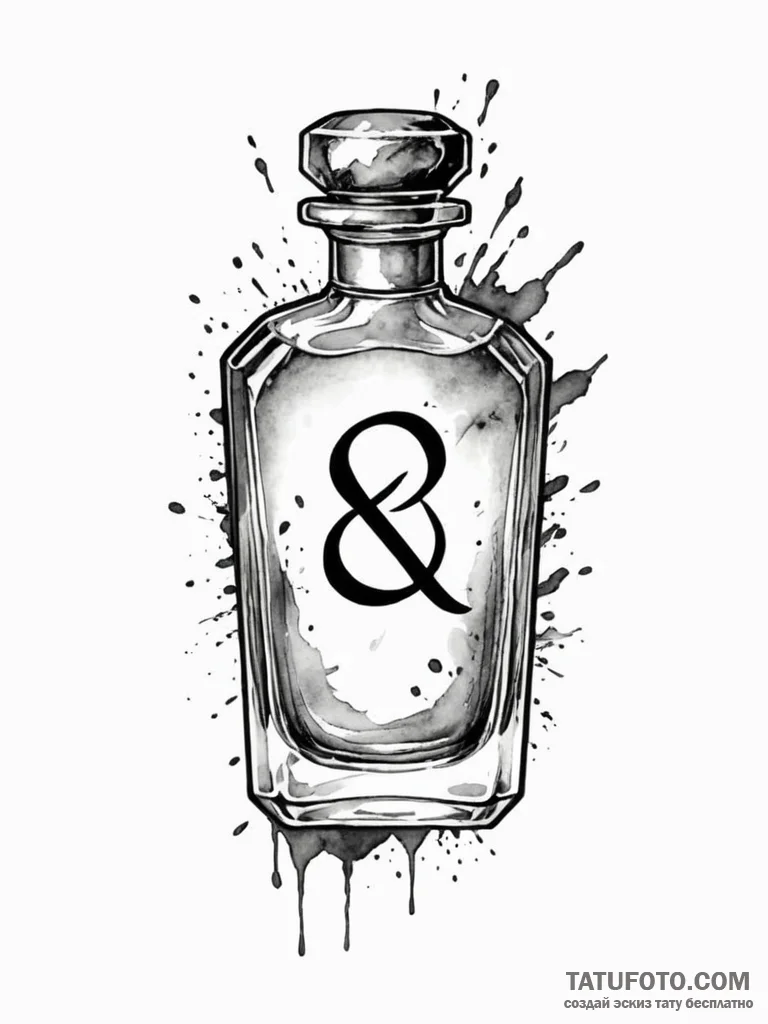 Perfume bottle cracked with runes, ink illust... - эскиз тату (№1751207243_0, 29.06.2025 14:27) — Tatufoto.com