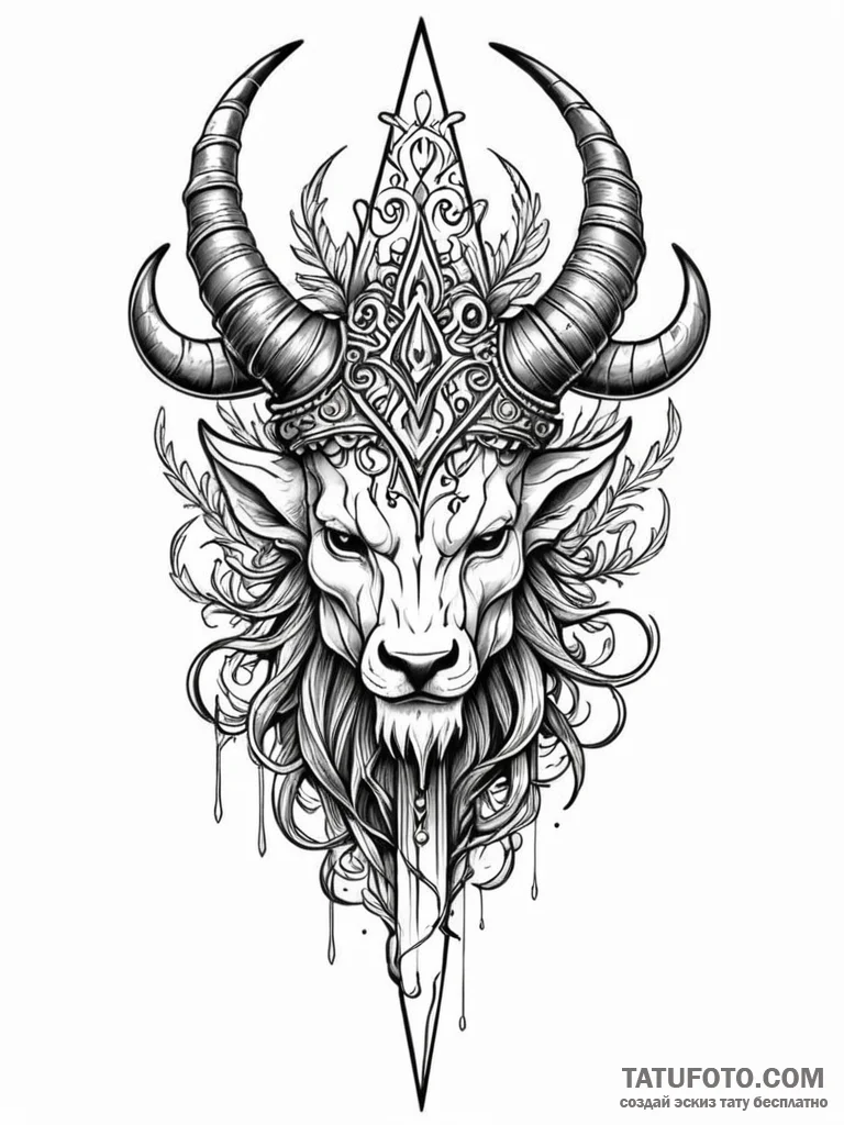 Horned dagger crowned with roots, concept art... - эскиз тату (№1751207523_0, 29.06.2025 14:32) — Tatufoto.com