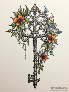 Rusted key beneath thorned vines, concept art... - эскиз тату (№1751207685_0, 29.06.2025 14:34) — Tatufoto.com