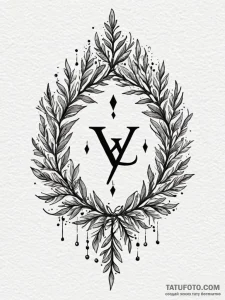 Yew branch crowned with runes, tattoo flash s... - эскиз тату (№1751208288_0, 29.06.2025 14:44) — Tatufoto.com