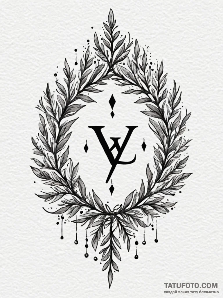 Yew branch crowned with runes, tattoo flash s... - эскиз тату (№1751208288_0, 29.06.2025 14:44) — Tatufoto.com