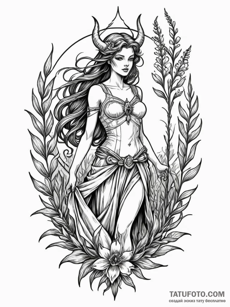 Hades leading persephone through a field of a... - эскиз тату (№1751208551_0, 29.06.2025 14:49) — Tatufoto.com