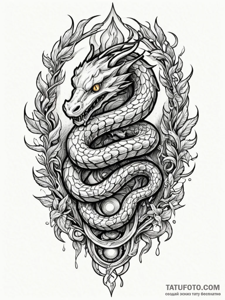 Hollow serpent devouring celestial flame, art... - эскиз тату (№1751209954_0, 29.06.2025 15:12) — Tatufoto.com