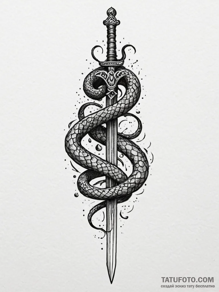 Ashen serpent coiled around sword, artistic t... - эскиз тату (№1751210042_0, 29.06.2025 15:14) — Tatufoto.com