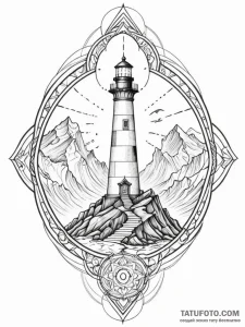 Lighthouse atop spectral cliff, artistic tatt... - эскиз тату (№1751210218_0, 29.06.2025 15:16) — Tatufoto.com