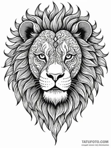 Animated lion with flaming eyes, tattoo line... - эскиз тату (№1751210559_0, 29.06.2025 15:22) — Tatufoto.com