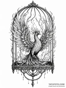 Burning phoenix trapped in cage, artistic tat... - эскиз тату (№1751216469_0, 29.06.2025 17:01) — Tatufoto.com