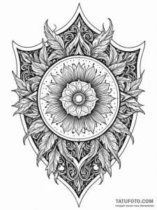Thorned shield beneath spectral bloom, ink il... - эскиз тату (№1751216831_0, 29.06.2025 17:07) — Tatufoto.com
