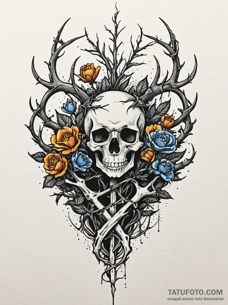 Black thorns growing through bones, tattoo fl... - эскиз тату (№1751217287_0, 29.06.2025 17:14) — Tatufoto.com