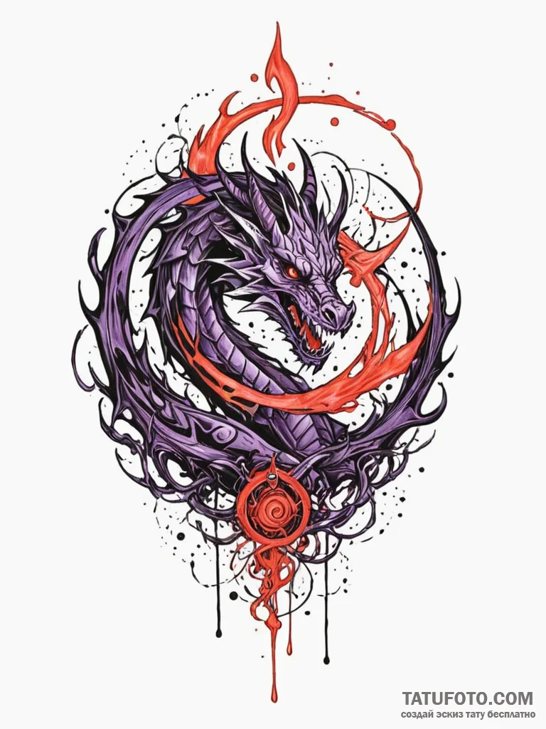 Arcane dragon breathing violet flame, artisti... - эскиз тату (№1751217432_0, 29.06.2025 17:17) — Tatufoto.com