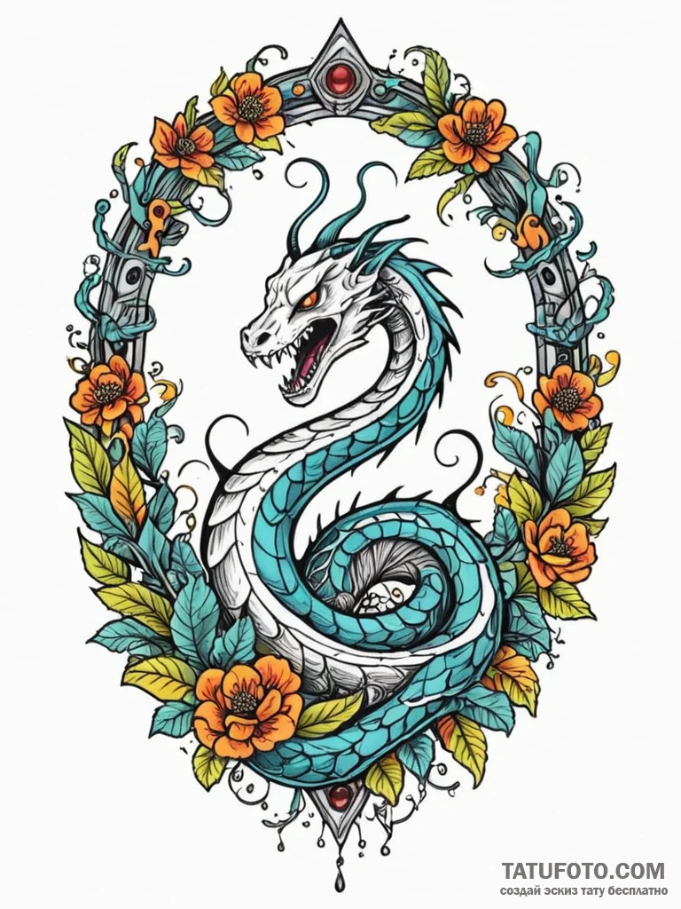 Ghostly serpent through bone arch, ink illust... - эскиз тату (№1751217606_0, 29.06.2025 17:20) — Tatufoto.com