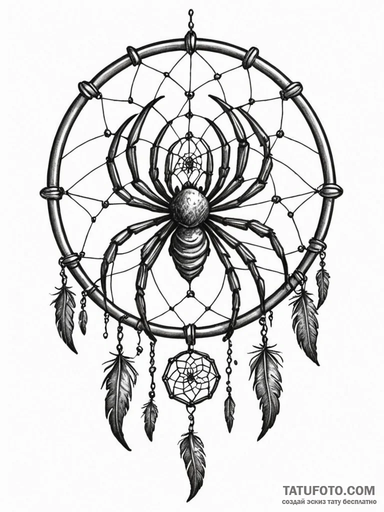 Dreamcatcher catching nightmares shaped like... - эскиз тату (№1751218058_0, 29.06.2025 17:27) — Tatufoto.com