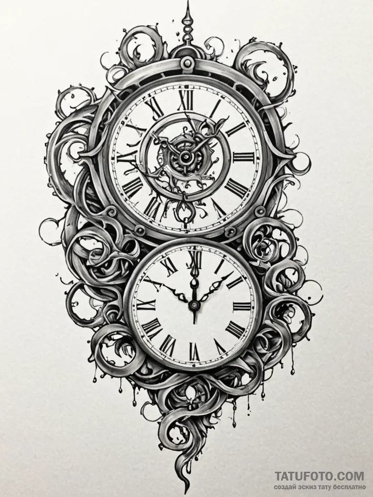 Abyssal clock with tendrils, tattoo drawing o... - эскиз тату (№1751218237_0, 29.06.2025 17:30) — Tatufoto.com