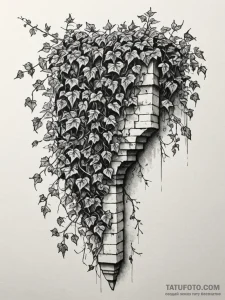 A strong brick wall with ivy climbing, rustic... - эскиз тату (№1751218339_0, 29.06.2025 17:32) — Tatufoto.com