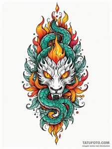 Flaming serpent crowned in roots, tattoo sket... - эскиз тату (№1751218430_0, 29.06.2025 17:33) — Tatufoto.com