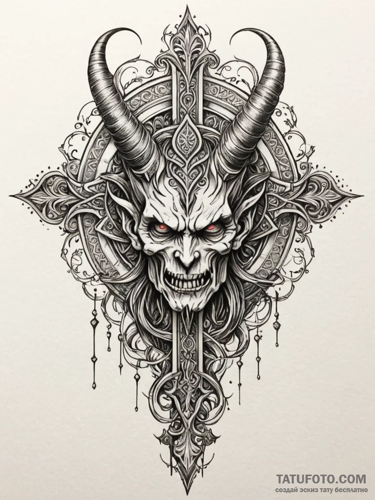 Satan, concept art for tattoo, sepia tone ske... - эскиз тату (№1751218786_0, 29.06.2025 17:39) — Tatufoto.com